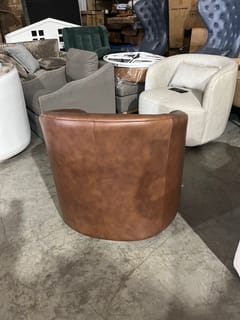 KINWELL Ashlie Leather Swivel Barrel Chair - Brown photo 3