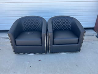 KINWELL 29" Faux Leather Tufted Swivel Barrel Chairs Set of 2 - Black