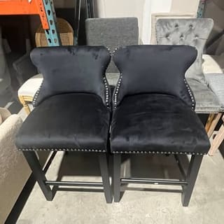 26.7" Button Tufted Velvet Wingback Barstools Set of 2 - Black