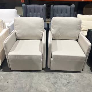 32.5 in. Beige Chenille Tufted Club Chairs Set of 2 - Solid Wood Frame