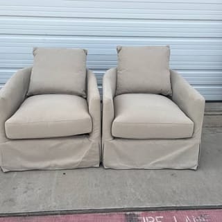 32" Wide Sand Beige Slipcover Swivel Barrel Armchair - Machine Washable ($250 Price for 1)