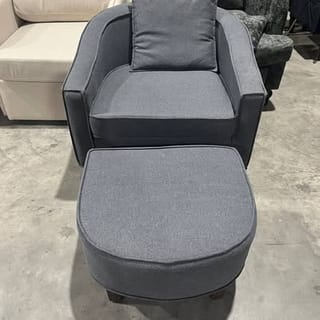 Grey Upholstered Armchair with Matching Ottoman