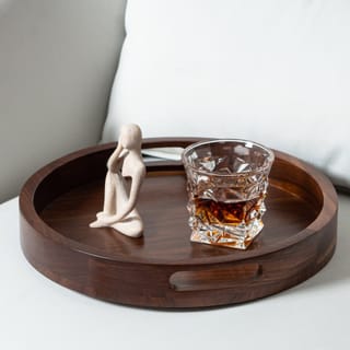 KINGCRAFT Round Black Walnut Serving Tray