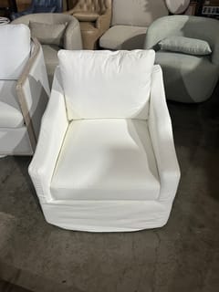 KINWELL Charles Slipcover Swivel Barrel Chair - White