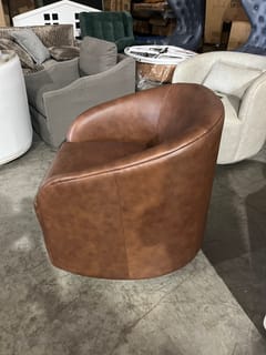 KINWELL Ashlie Leather Swivel Barrel Chair - Brown photo 2