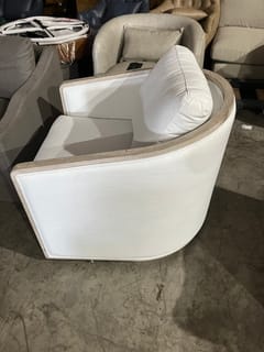 White Swivel Barrel Chair with Wood Trim Frame ($250 Price for 1) photo 2