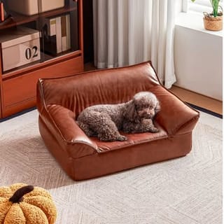 31.5" Mid-Century Modern Leather Dog Sofa Bed - Brown