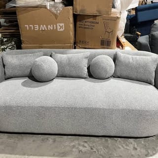 85" Boucle Upholstered Sofa Couch with 5 Toss Pillows - Grey