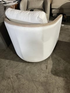 White Swivel Barrel Chair with Wood Trim Frame ($250 Price for 1) photo 4