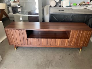 66.8''W Walnut Finish TV Stand with Cabinet and Shelves photo 2