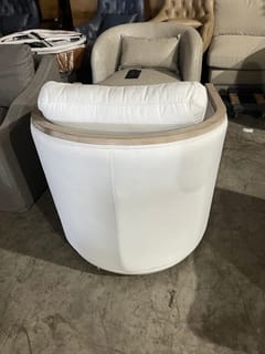 White Swivel Barrel Chair with Wood Trim Frame ($250 Price for 1) photo 3