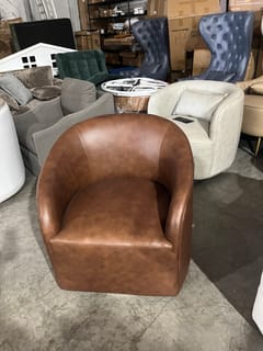 KINWELL Ashlie Leather Swivel Barrel Chair - Brown