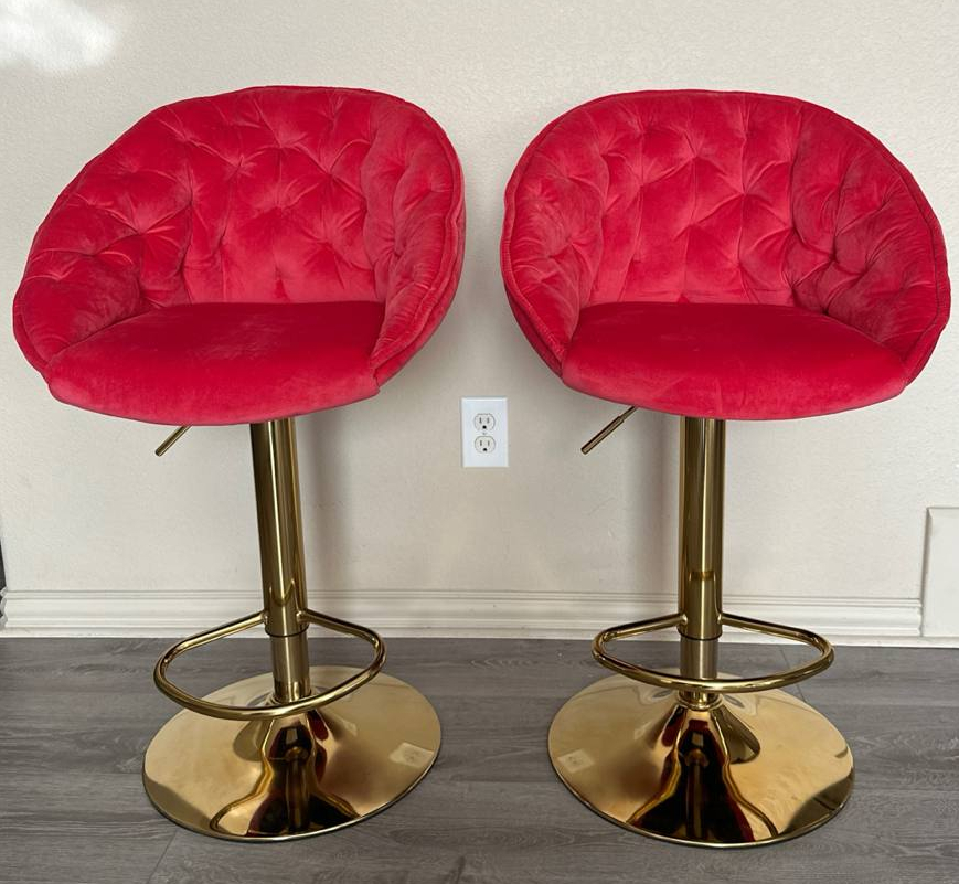 Velvet Adjustable Counter Height Bar Chairs with Arc-Shaped Back